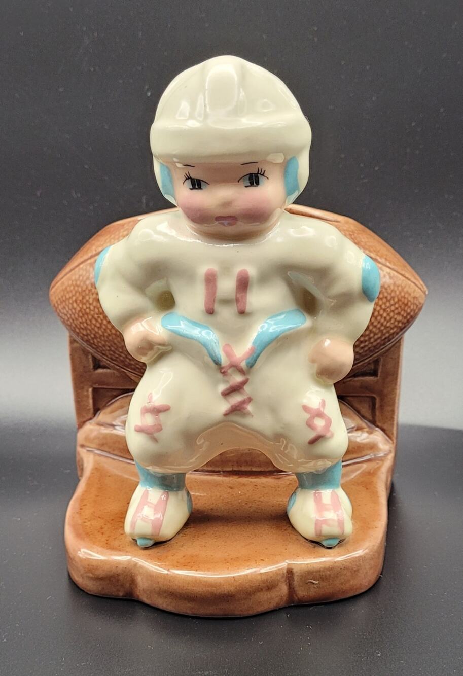 Vintage Napco Brown Football Player Old Fashioned Uniform Vase Planter JAPAN